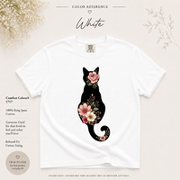 Load image into Gallery viewer, Petals &amp; Attitude - Floral Dark Cat Silhouette Premium Tee in Comfort Colors
