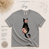 Load image into Gallery viewer, Petals &amp; Attitude - Floral Dark Cat Silhouette Premium Tee in Comfort Colors
