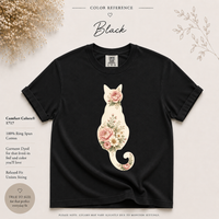 Load image into Gallery viewer, Petals &amp; Attitude - Light Floral Cat - Premium Tee in Comfort Colors
