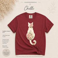 Load image into Gallery viewer, Petals &amp; Attitude - Light Floral Cat - Premium Tee in Comfort Colors
