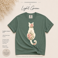 Load image into Gallery viewer, Petals &amp; Attitude - Light Floral Cat - Premium Tee in Comfort Colors
