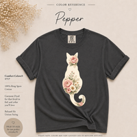 Load image into Gallery viewer, Petals &amp; Attitude - Light Floral Cat - Premium Tee in Comfort Colors

