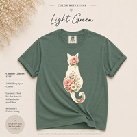 Load image into Gallery viewer, Petals &amp; Attitude floral cat Comfort Colors tee shown in an additional color
