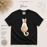 Load image into Gallery viewer, Petals &amp; Attitude floral cat premium tee lifestyle photo
