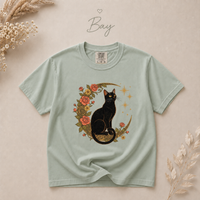 Load image into Gallery viewer, Midnight Rose Cat celestial moon and roses Comfort Colors tee - product photo 4
