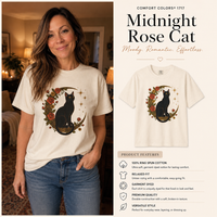 Load image into Gallery viewer, Midnight Rose Cat celestial moon and roses Comfort Colors tee - product photo 12
