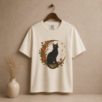 Load image into Gallery viewer, Midnight Rose Cat celestial moon and roses Comfort Colors tee - product photo 10
