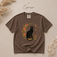 Load image into Gallery viewer, Midnight Rose Cat celestial moon and roses Comfort Colors tee - product photo 8

