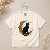 Load image into Gallery viewer, Midnight Rose Cat celestial moon and roses Comfort Colors tee - product photo 6
