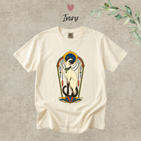 Load image into Gallery viewer, Ivory cream Comfort Colors tee with the gilded Art Deco Siamese cat graphic
