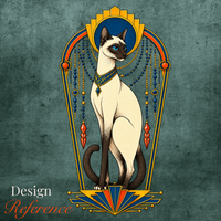 Load image into Gallery viewer, Close-up of the Gilded Deco Cat artwork - a Siamese cat framed by a gold Art Deco arch with jewel-tone beading
