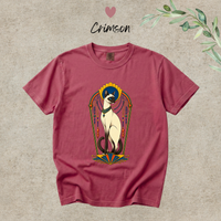Load image into Gallery viewer, Crimson red Comfort Colors tee with the gilded Art Deco Siamese cat graphic
