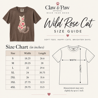 Load image into Gallery viewer, Wild Rose Cat size guide chart with width and length measurements in inches for sizes S to 4XL
