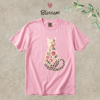 Load image into Gallery viewer, Blossom pink Comfort Colors tee with the rose and leopard print cat graphic
