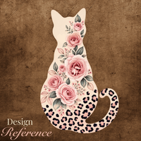 Load image into Gallery viewer, Close-up of the Wild Rose Cat artwork - a cat silhouette filled with blush roses and a leopard print tail
