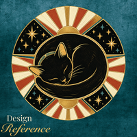 Load image into Gallery viewer, Close-up of the Celestial Cat Nap artwork - a sleeping black cat in a gold medallion with sunburst rays and stars

