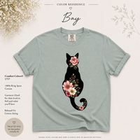 Load image into Gallery viewer, Petals &amp; Attitude - Floral Dark Cat Silhouette Premium Tee in Comfort Colors
