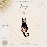Load image into Gallery viewer, Petals &amp; Attitude - Floral Dark Cat Silhouette Premium Tee in Comfort Colors
