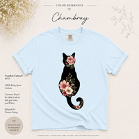Load image into Gallery viewer, Petals &amp; Attitude - Floral Dark Cat Silhouette Premium Tee in Comfort Colors
