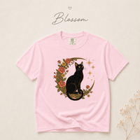 Load image into Gallery viewer, Midnight Rose Cat celestial moon and roses Comfort Colors tee - product photo 5
