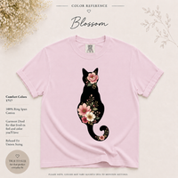Load image into Gallery viewer, Petals &amp; Attitude - Floral Dark Cat Silhouette Premium Tee in Comfort Colors
