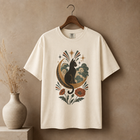 Load image into Gallery viewer, Celestial moon cat shirt for cat lovers, garment-dyed with a lived-in vintage feel
