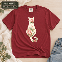 Load image into Gallery viewer, Petals &amp; Attitude - Light Floral Cat - Premium Tee in Comfort Colors
