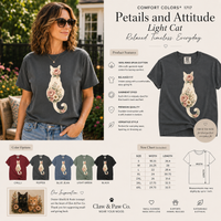 Load image into Gallery viewer, Petals &amp; Attitude - Light Floral Cat - Premium Tee in Comfort Colors

