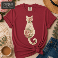 Load image into Gallery viewer, Petals &amp; Attitude - Light Floral Cat - Premium Tee in Comfort Colors
