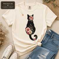 Load image into Gallery viewer, Petals &amp; Attitude - Floral Cat Silhouette Premium Tee in Comfort Colors®