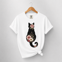 Load image into Gallery viewer, Petals &amp; Attitude - Floral Cat Silhouette Premium Tee in Comfort Colors®