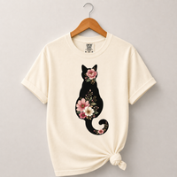 Load image into Gallery viewer, Petals &amp; Attitude - Floral Cat Silhouette Premium Tee in Comfort Colors®