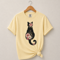 Load image into Gallery viewer, Petals &amp; Attitude - Floral Cat Silhouette Premium Tee in Comfort Colors®