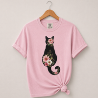 Load image into Gallery viewer, Petals &amp; Attitude - Floral Cat Silhouette Premium Tee in Comfort Colors®
