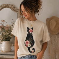 Load image into Gallery viewer, Petals &amp; Attitude - Floral Cat Silhouette Premium Tee in Comfort Colors®