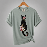 Load image into Gallery viewer, Petals &amp; Attitude - Floral Cat Silhouette Premium Tee in Comfort Colors®
