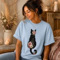 Load image into Gallery viewer, Petals &amp; Attitude - Floral Cat Silhouette Premium Tee in Comfort Colors®