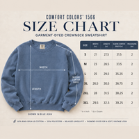 Load image into Gallery viewer, Celestial Cat Nap size chart with width, length and sleeve measurements in inches for sizes S to 3XL
